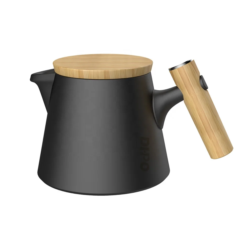 

DHPO porcelain trapezoid matte black ceramic brewing teapot with infuser bamboo handle for loose leaf tea, Black, white, gray, red, blue, green, yellow