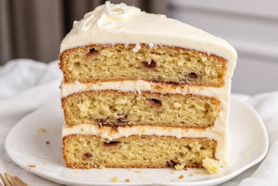 Layered cinnamon roll birthday cake with visible swirl pattern and cream cheese frosting
