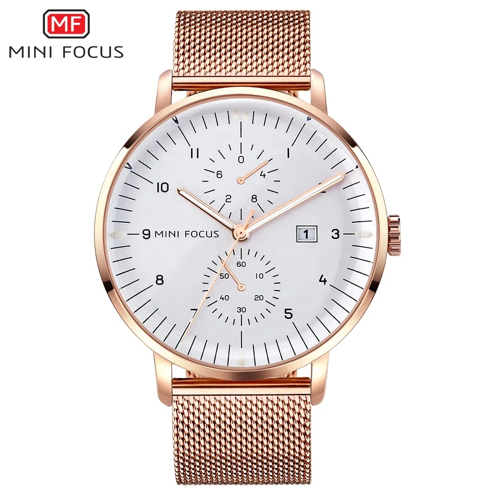 

MINI FOCUS MF0052G Men Quartz watches Curved Mirror Mesh Steel Fashion Design Watch, 3 colors