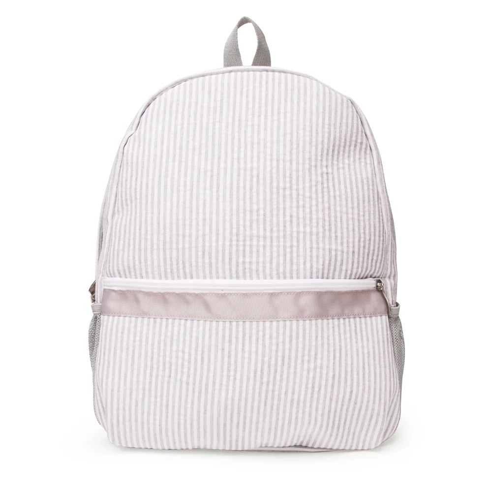 

RTS Smaller Size Seersucker Grey Stripe Preschool Kids Monogram Seersucker Backpack DOM113031