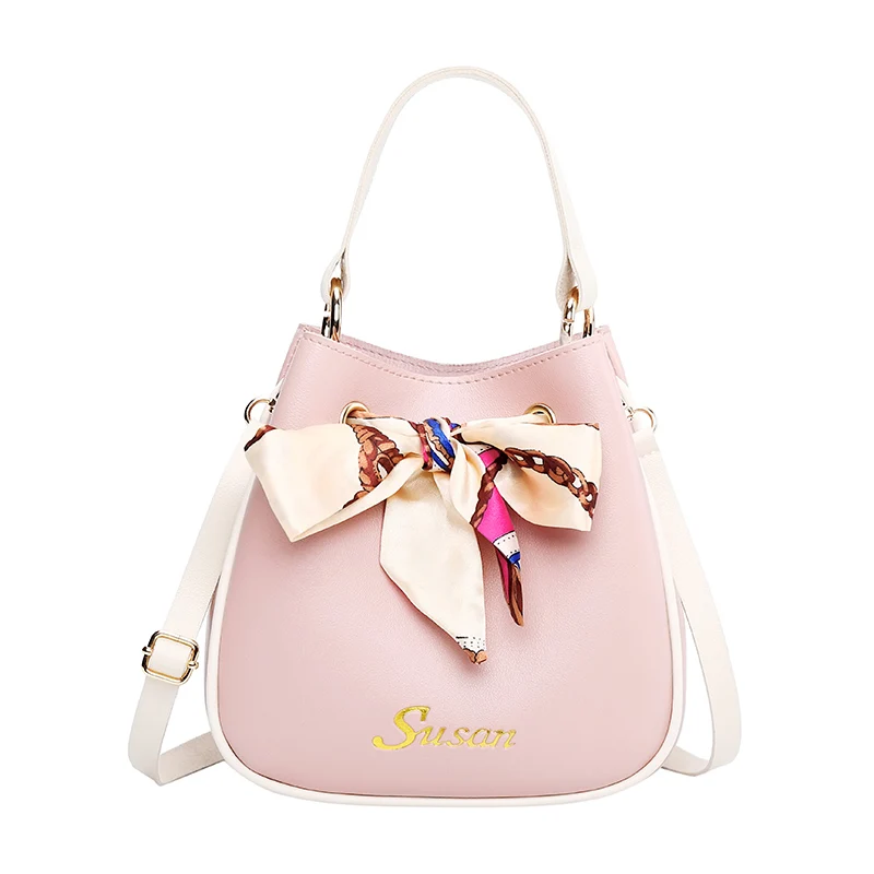 

Popular Leather Shoulder Handbag for Women Girls with Silk Scarf
