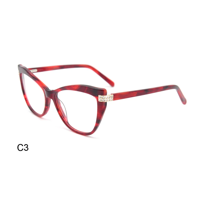 

New Trend Designer Diamonds Cat Eye Spectacle Optical Acetate Frame Eyeglasses Glasses for Women Ladies