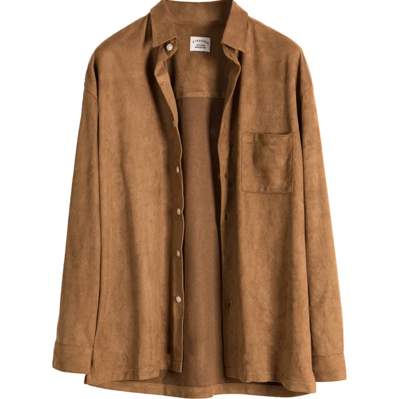 

China OEM suede shirt long sleeve loose fit casual shirt for men, Dark blue/brown/gray/green