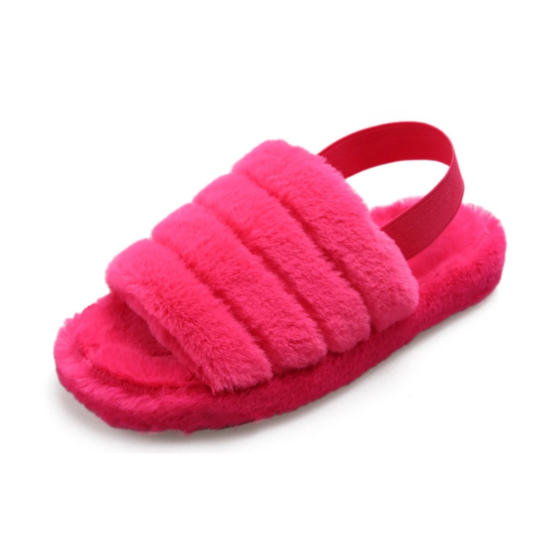 

Luxury Fashion Women Faux Fur Slide Vegan Slippers, Open Toe Fluffy House Indoor Slides Women Winter Slippers