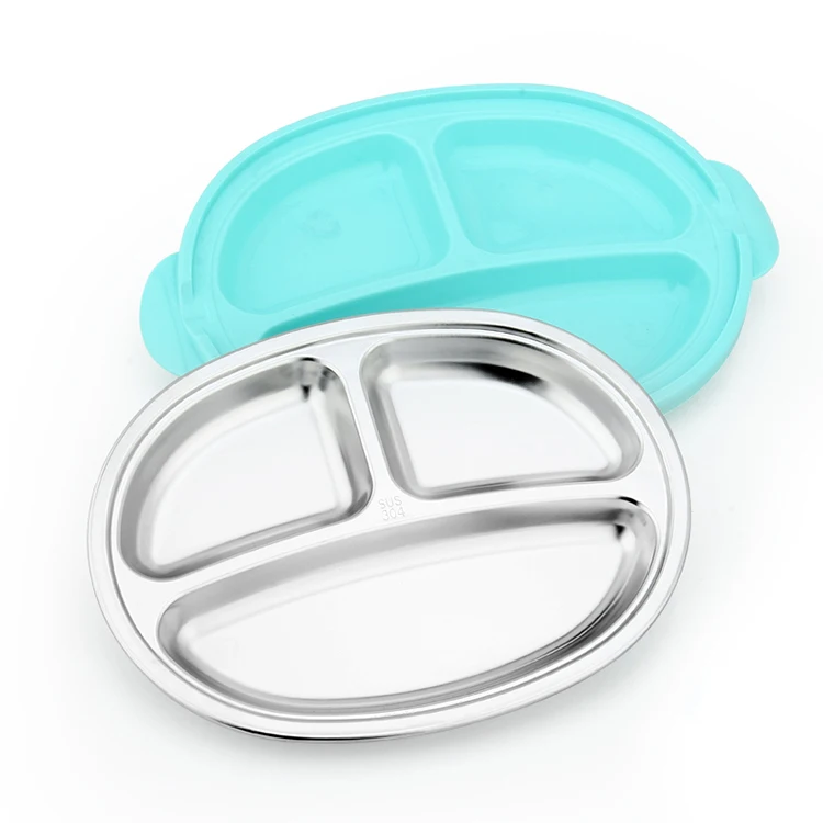 

Stainless Steel 3 compartment food plate lunch tray for kids school lunch tray