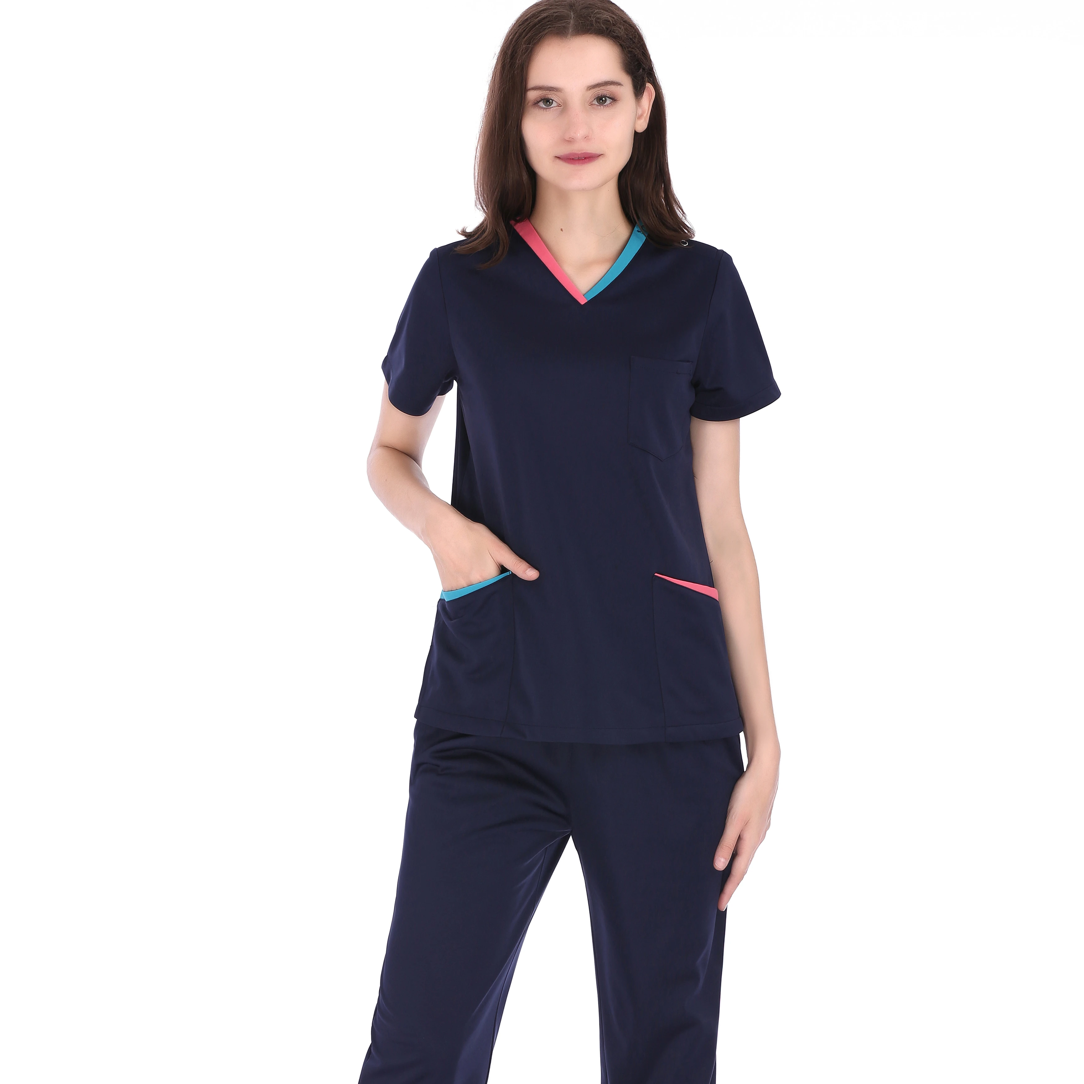 

Doctor Nursing Scrubs Suit Latest High Quality Scrubs Nurse Uniform Hospital Uniforms for Woman and Men Luxury Custom OEM, Navy blue