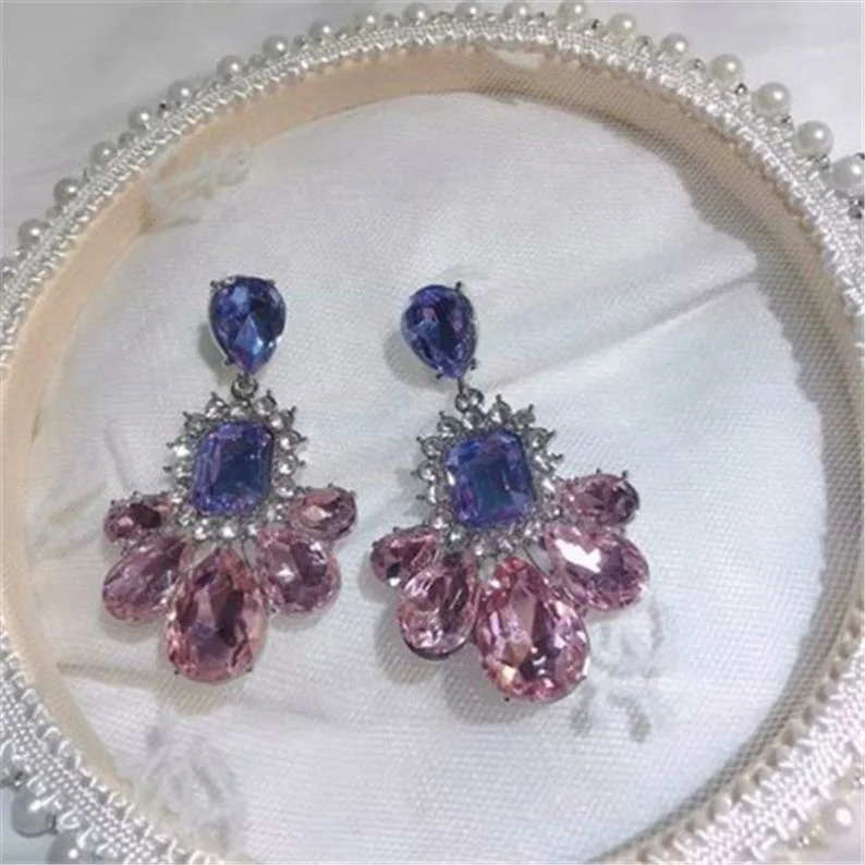 

Luxurious Purple Gem Drops Crystal Fancy Earrings