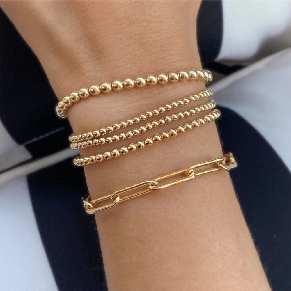 

Wholesale Bohemia 18k Gold Filled Beads Stacking Bracelets Paper Clip Chain Bracelet Beaded Stretch Bracelet, Customized color