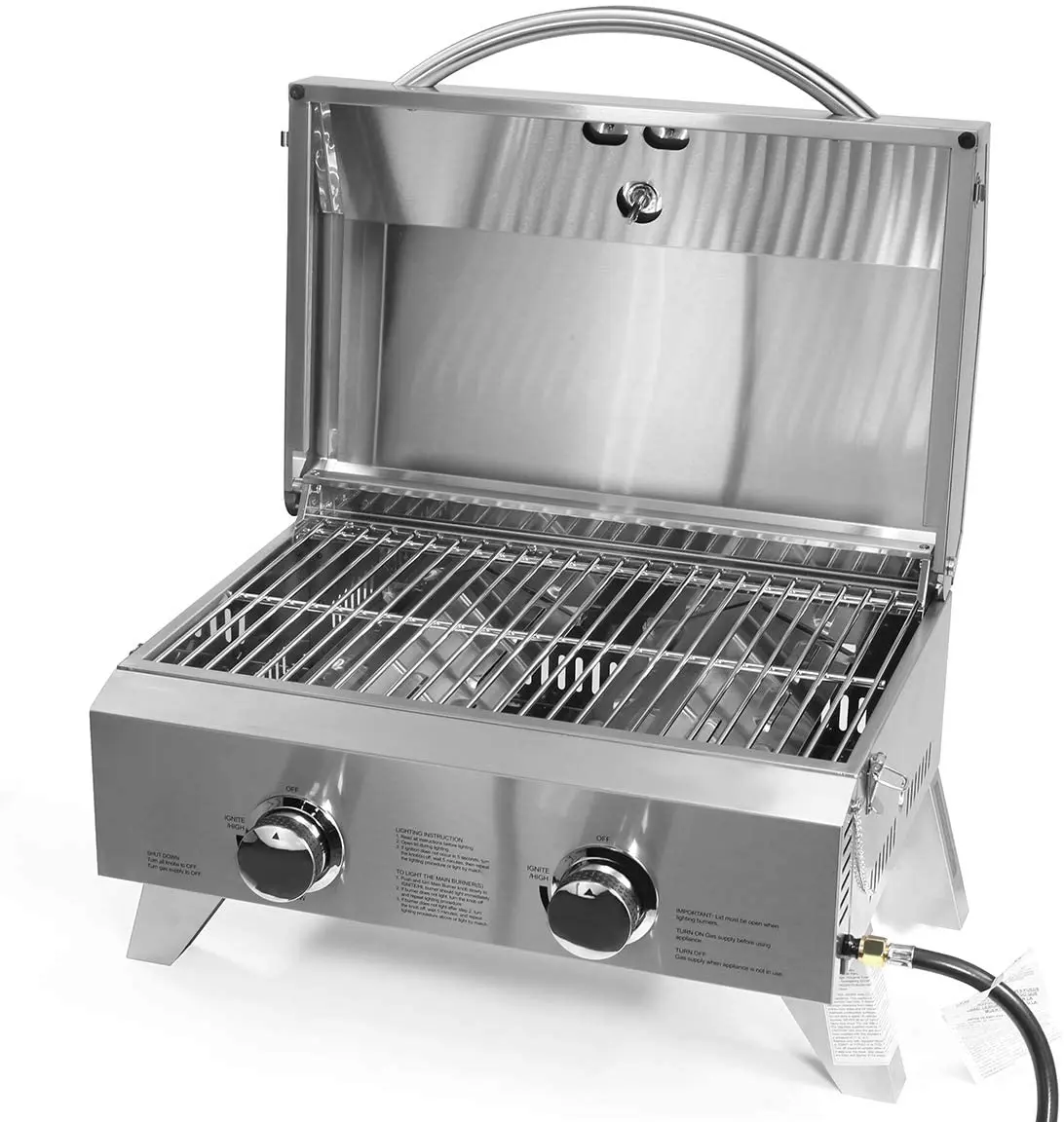 

Tabletop Propane Grill 2-Burner Portable Camping Gas Grill Stainless Steel for Outdoor Cooking Patio Garden BBQ Picnic