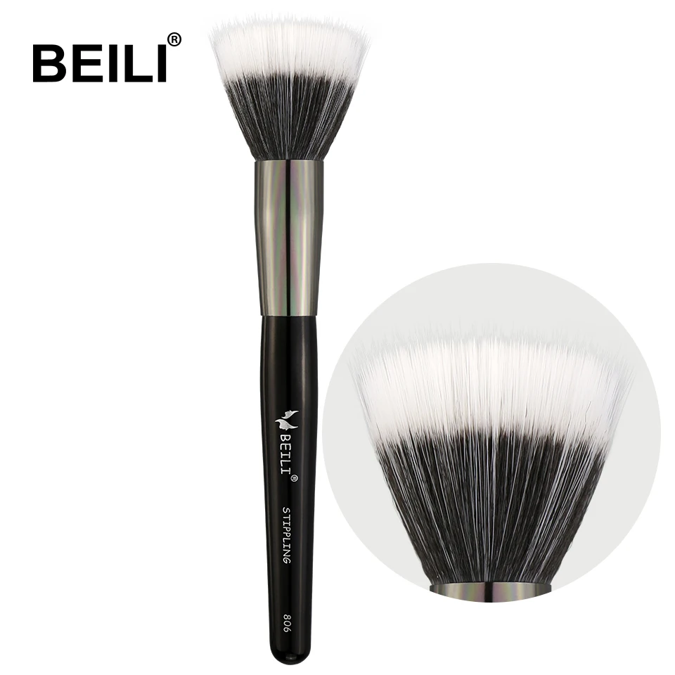 

BEILI Premium Synthetic hair make up brush Fashion hairy stipple foundation contour brush makeup brushes manufacturers, Black