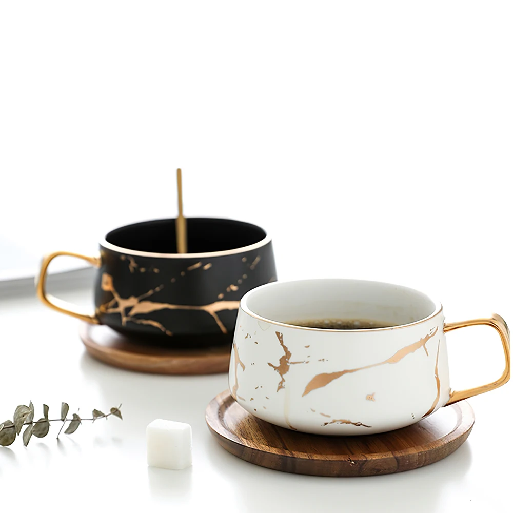 

Wholesale Nordic tea cup porcelain mug white black gold marbling ceramic mug coffee cup