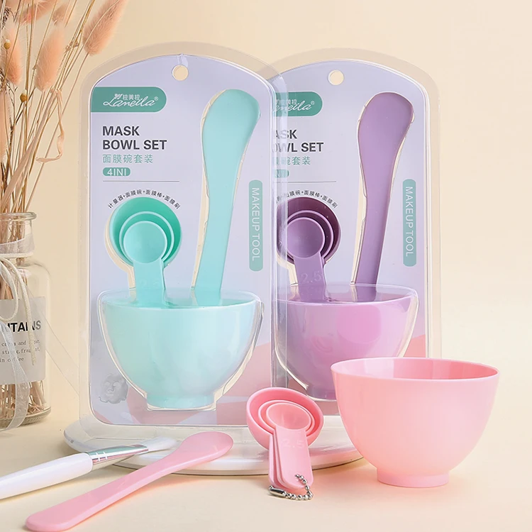 

Lameila wholesale 4 in 1 cosmetic diy mask bowl set spoon spatula brush mask mixing bowl Beauty skin care for women 9064, Pink/blue/oem