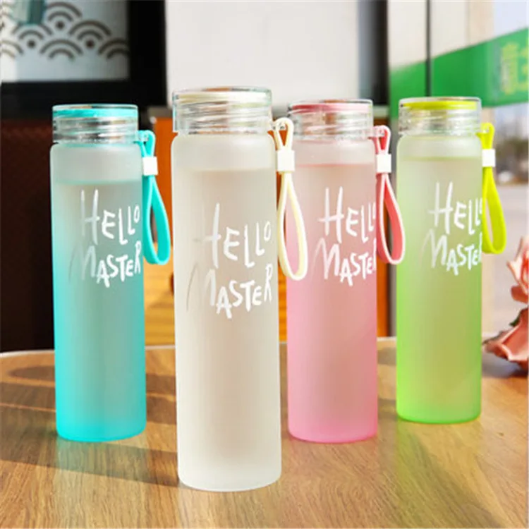 

BPA free sublimation blanks plastic lid bike sport drinkware gradient frosted glass water bottle for school with custom logo