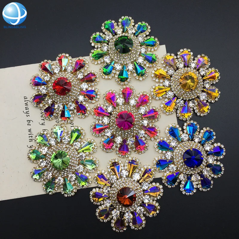 

Wholesale gold crystal appliques wedding dress rhinestone bodices patches, Customizable