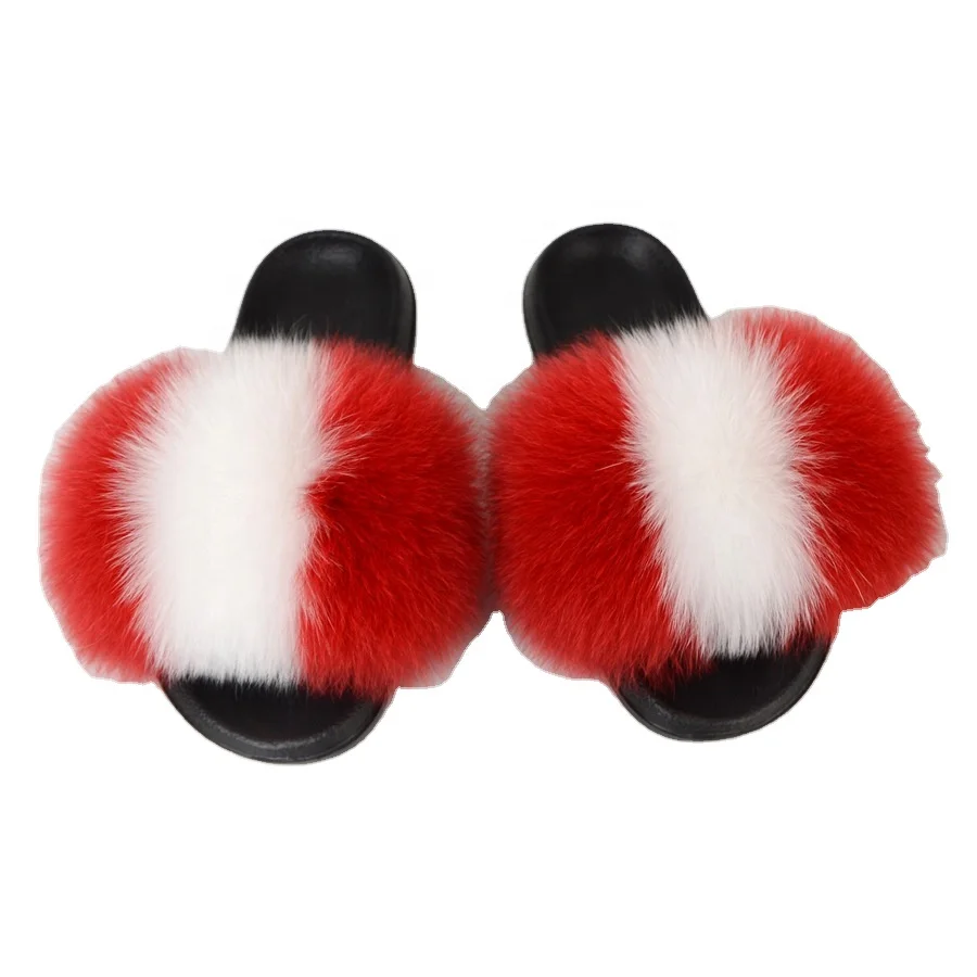 
Fox faux fur slides Indoor and outdoor slipper with soft fur slides Fluffy slippers flip-flop PVC/EVA 
