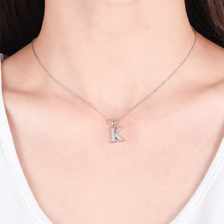 925 Sterling Silver Jewelry Cz Stones Silver 925 Letter K Pendant For