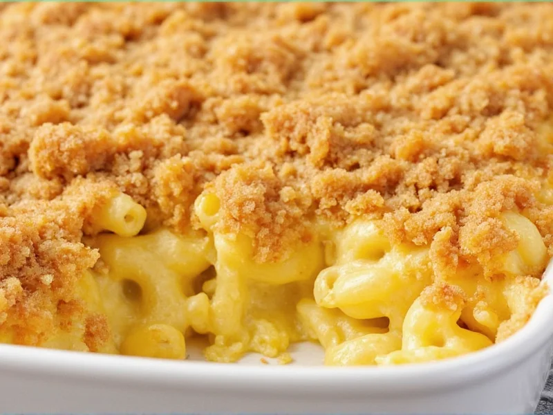Baked mac and cheese with crispy breadcrumb topping