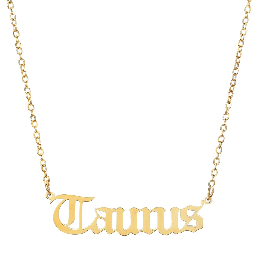 

Ruigang Newest Design English Letter Pendant VIRGO SCORPIO TAURUS 12 Zodiac Stainless Steel Necklace, White