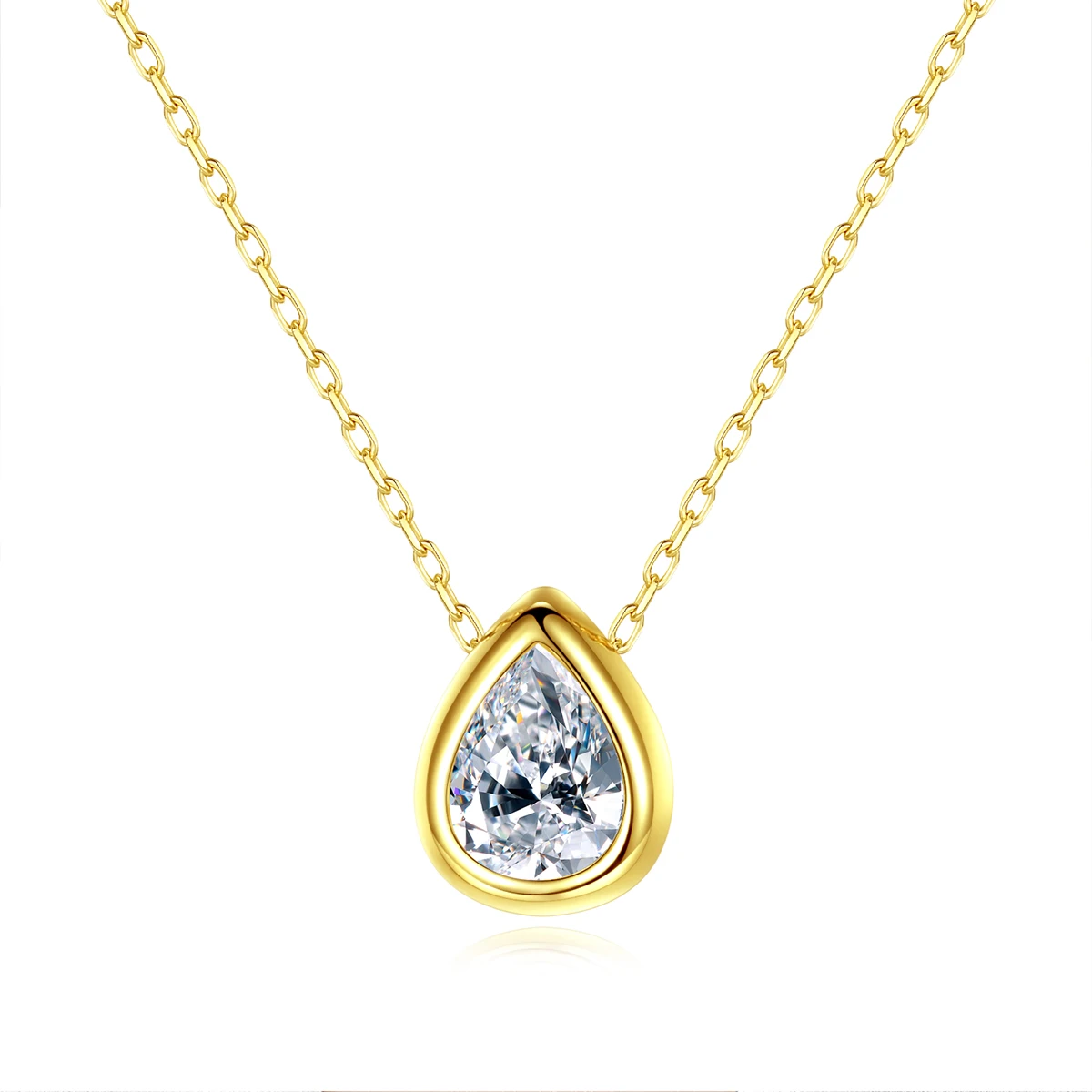 CZCITY Water Drop CZ Pendant Necklace 925 Silver Link Chain Necklace Women's Necklace Gold Plated Jewelry Set