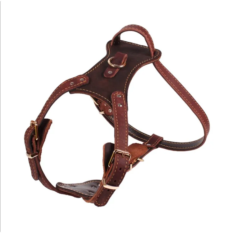 

Double Layer Thickened Cowhide Adjustable Harness Chest for Large working Dog, K9 Schutzhund Police Dog Training Hiking Sport, Brown