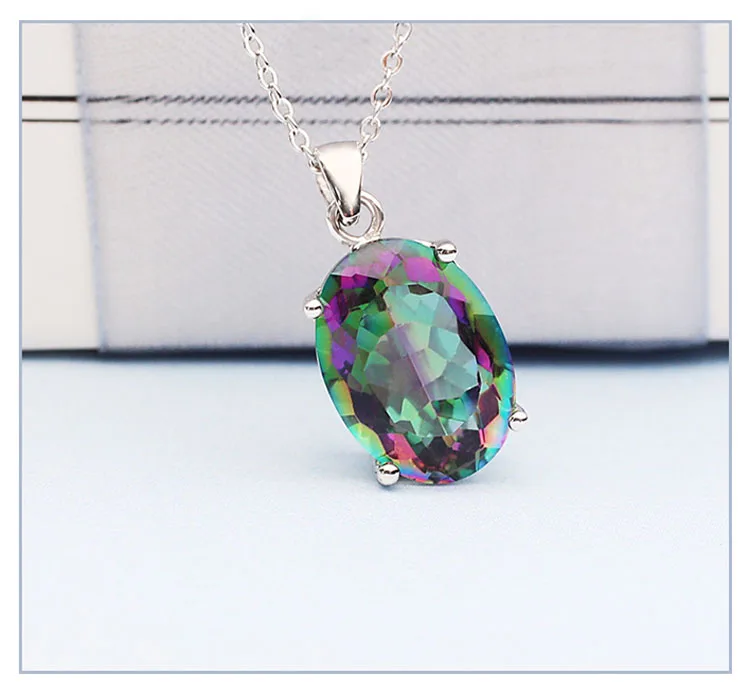 Oval 10*14 rainbow Mystic Fire Topaz Loose Gemstone 925 Sterling Silver  Pendant