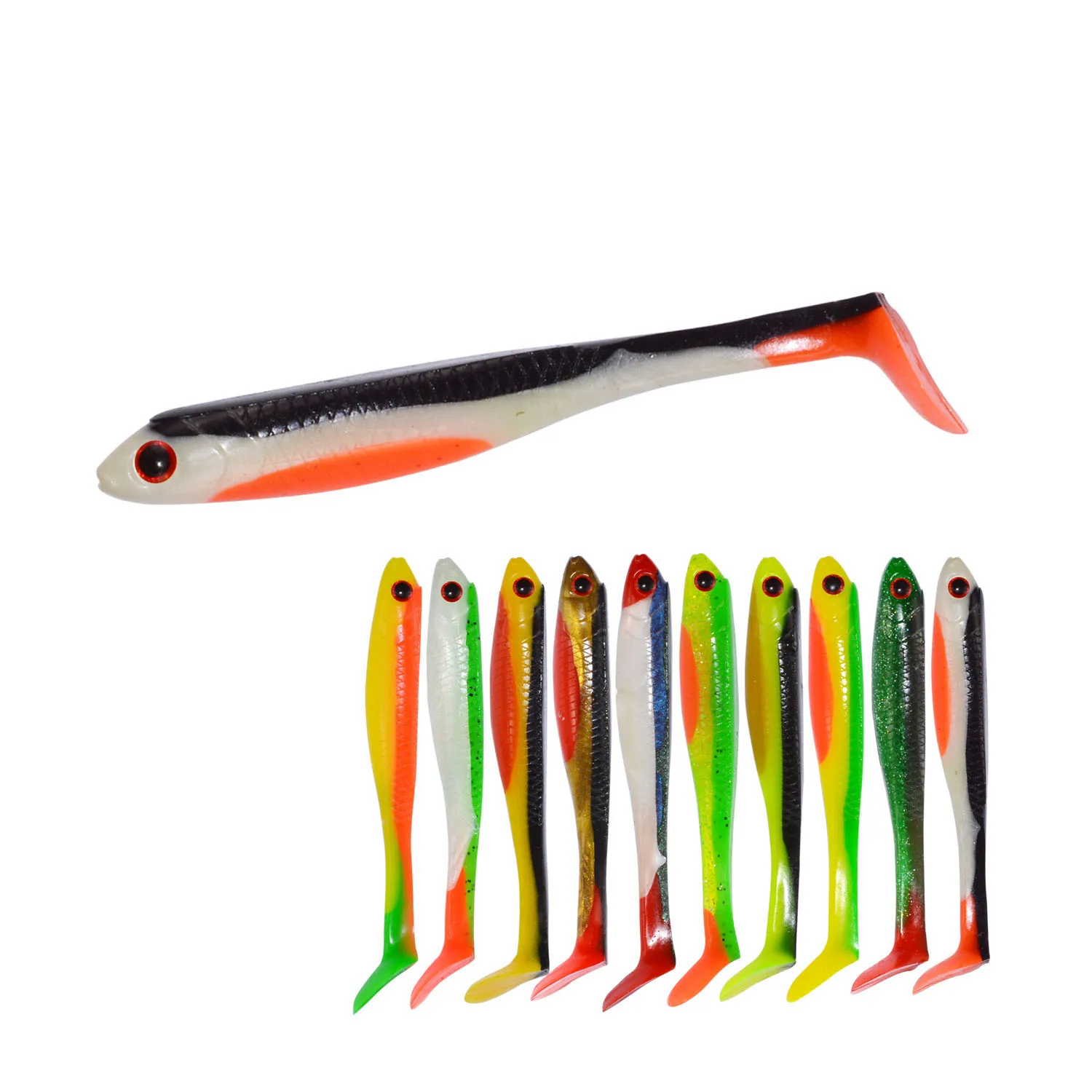 

Afishlure T Tail Manual Silicon Rubber Soft Bait 95mm 6.5g 3pcs Handmade Baits Swim Plastic Shad Lure, 8 colors