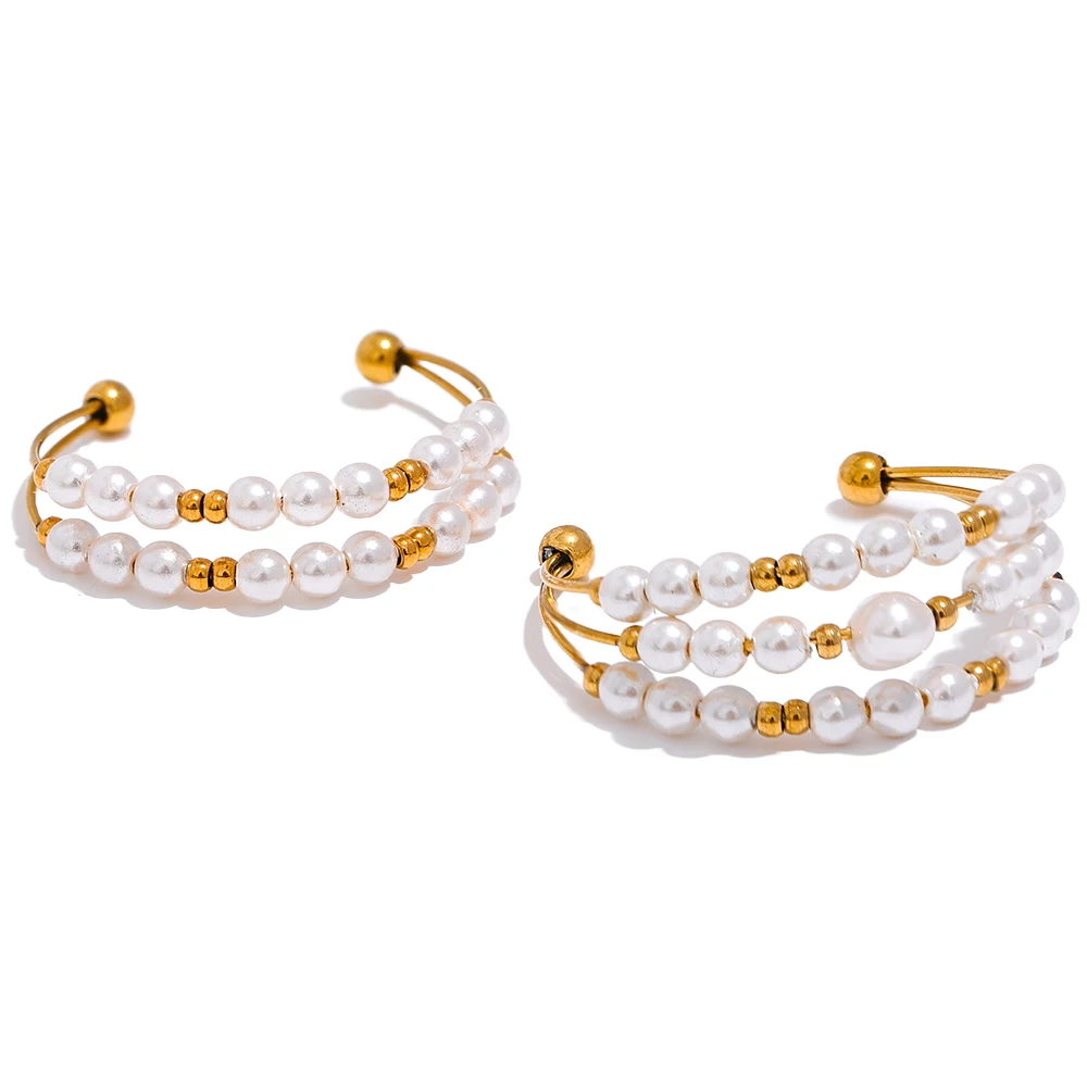 

JINYOU 922 Exquisite Shell Pearl Multi-layer Beads Open Ring 2023 Women Fashion Elegant Handmade Gold Color Jewelry Waterproof