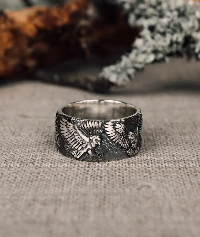 

Fashion Jewelry Viking Age KYRA01066 Retro Rings Punk eagle branches shape Ring for women man, Silver