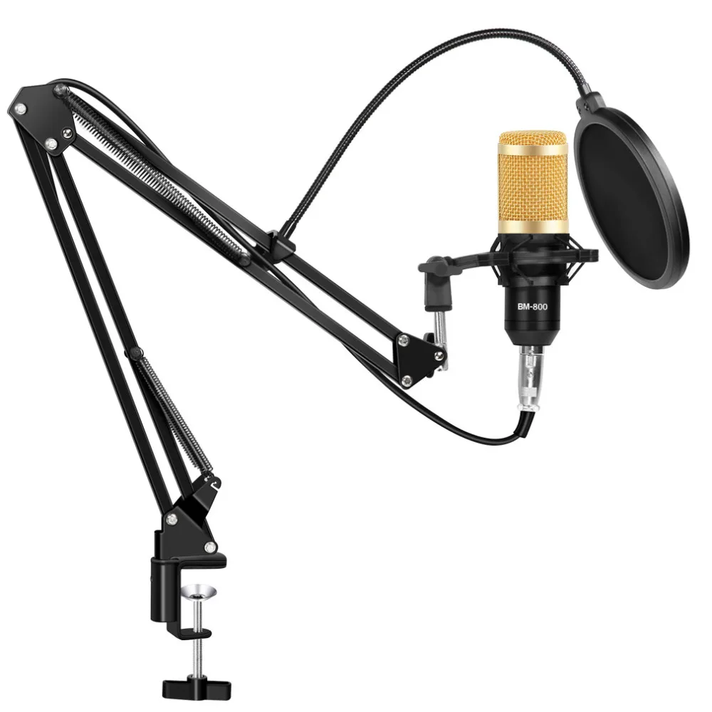 

Professional BM-800 BM 800 Condenser microphone Pro Audio Studio Vocal Recording mic KTV Karaoke Desktop mic Metal Shock Mount, Gold,white,black, blue, pink