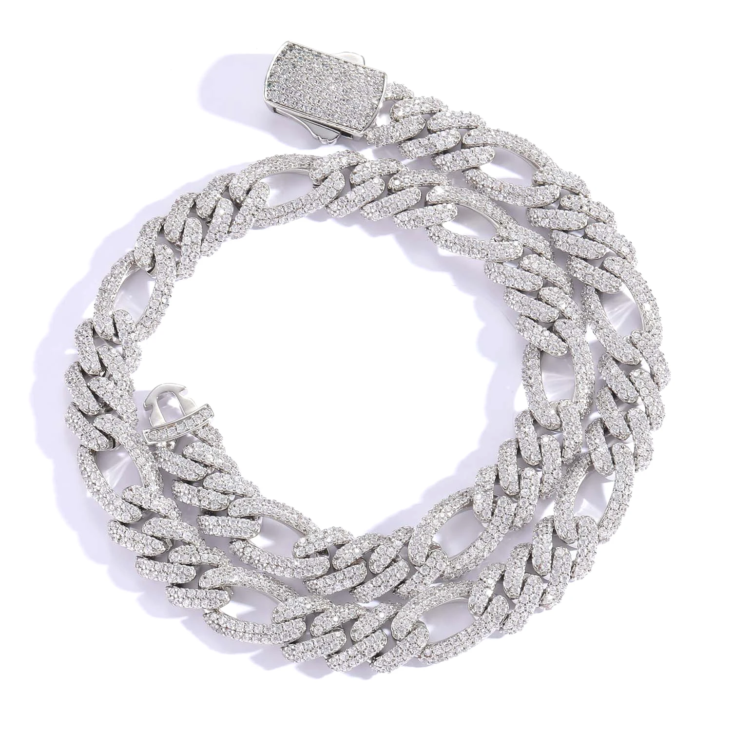 14K 18k Gold Plated Brass Cuban Link Chain Necklace Iced Out 2 Row Spring Clasp 3:1 Figaro Chain Bracelet for Women Mens