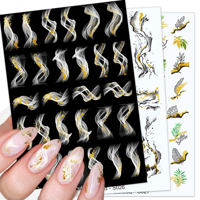 

Harunouta S-Serie Gold Bronzing Leaf Flower Marble Blooming 3D Nail Stickers for Nail Art Design Decals Manicure Decoration