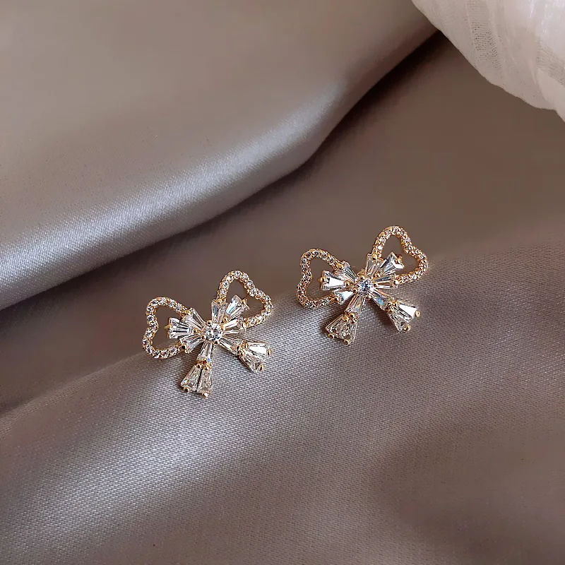 

fashion trendy crystal rhinestone bow earrings women