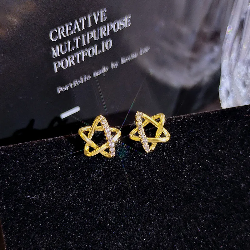 

Fashion Jewelry KYED0661 Shine Star Shape Trendy 18k gold small zircon earrings for Women