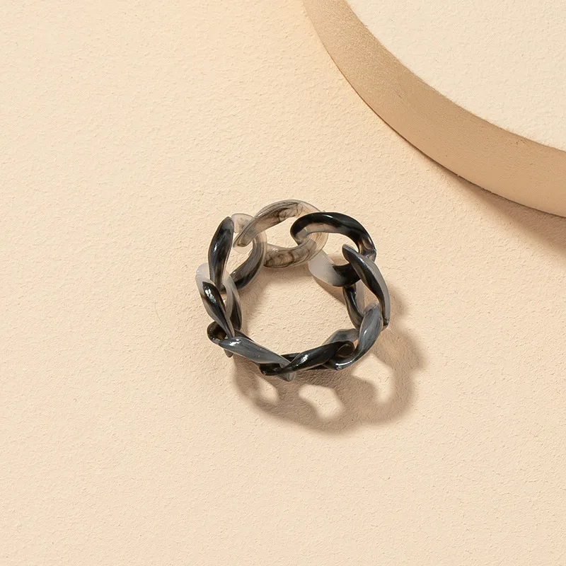 

2021 New Design Green Resin Acrylic Link Chain Finger Ring, As pic
