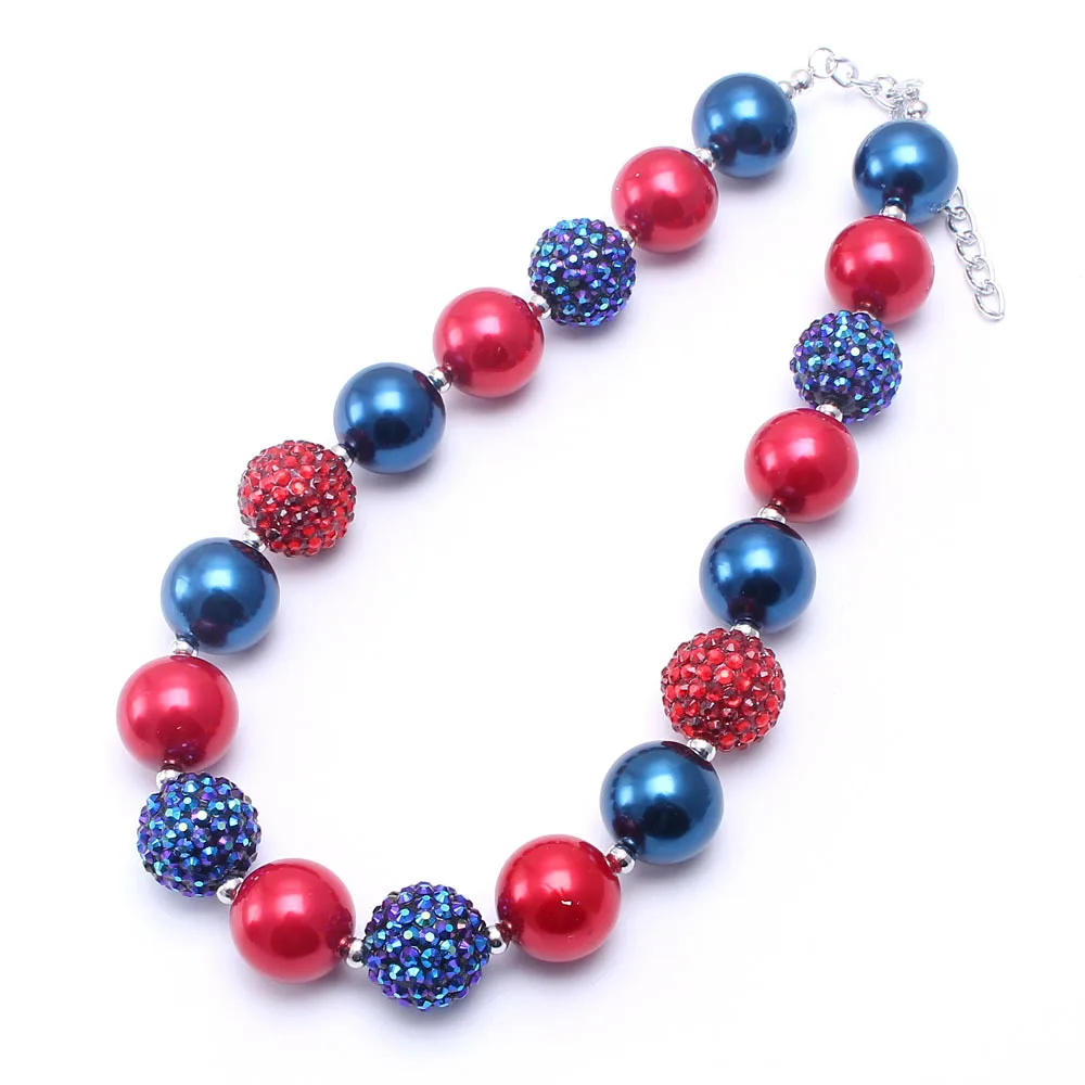 

4th Of July Independence Day Fashion New Design Royal Blue+red Kids Chain Necklace Export Hot Sale Kids Chunky Pearl Necklace, Same as picture