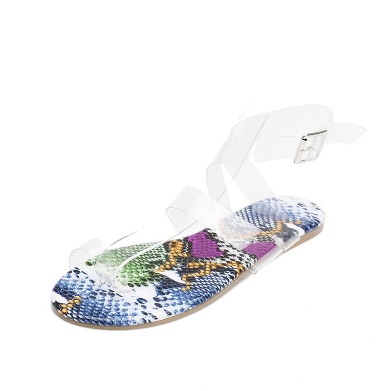 

Wholesale transparent strap ladies sandals plus size snakeskin pattern soles fashionable ladies beach shoes, Transparent, snake pattern