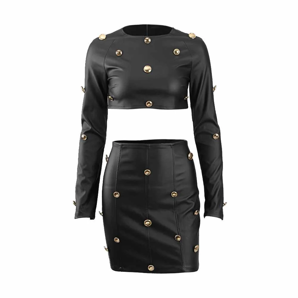 

women clothing dress set dresses women amazon hot sell wholesale women's two pieces dress set PU leather