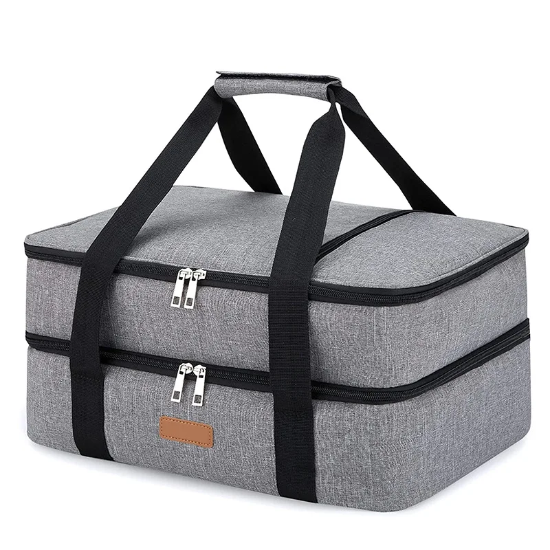 

Large Leakproof Casserole Cooler Lunch Tote Bag Picnic craft aluminium insulated Bags, Gray or customized