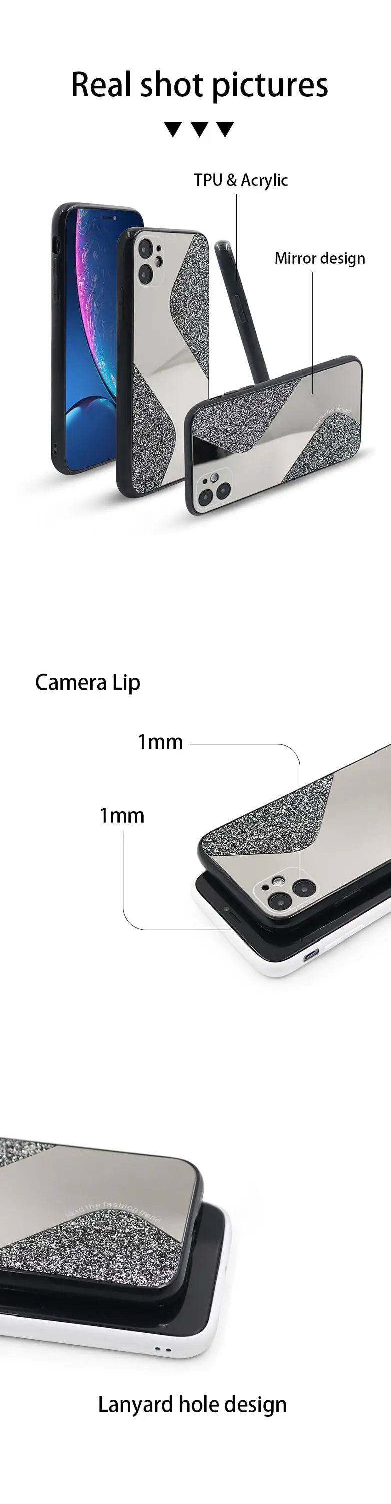 Luxury glittering powder water drill makeup mirror phone case for iphone 12 pro