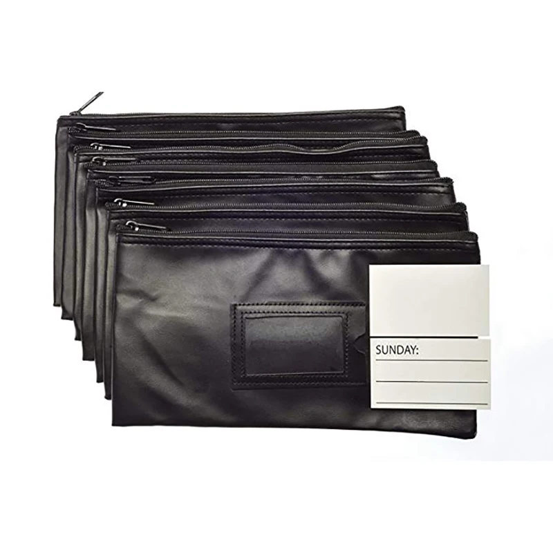 

Custom Logo PU Leather Bank Money Pouch Security Zipper Deposit Bag For Money Cash, Black, multi, red,navy,gray
