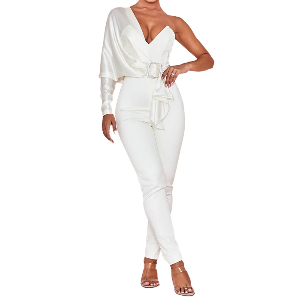 

Weixin Ivory Satin Women Bodysuit Jumpsuit Rompers, White