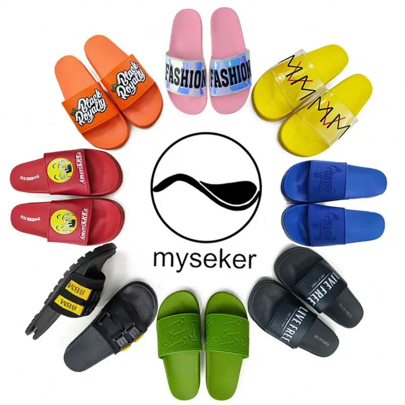 

MYseker Shoe Slides With Letters Soft Quiet Slippers Square Toes Flat Customized Slide Sandals Footwear Sandal India