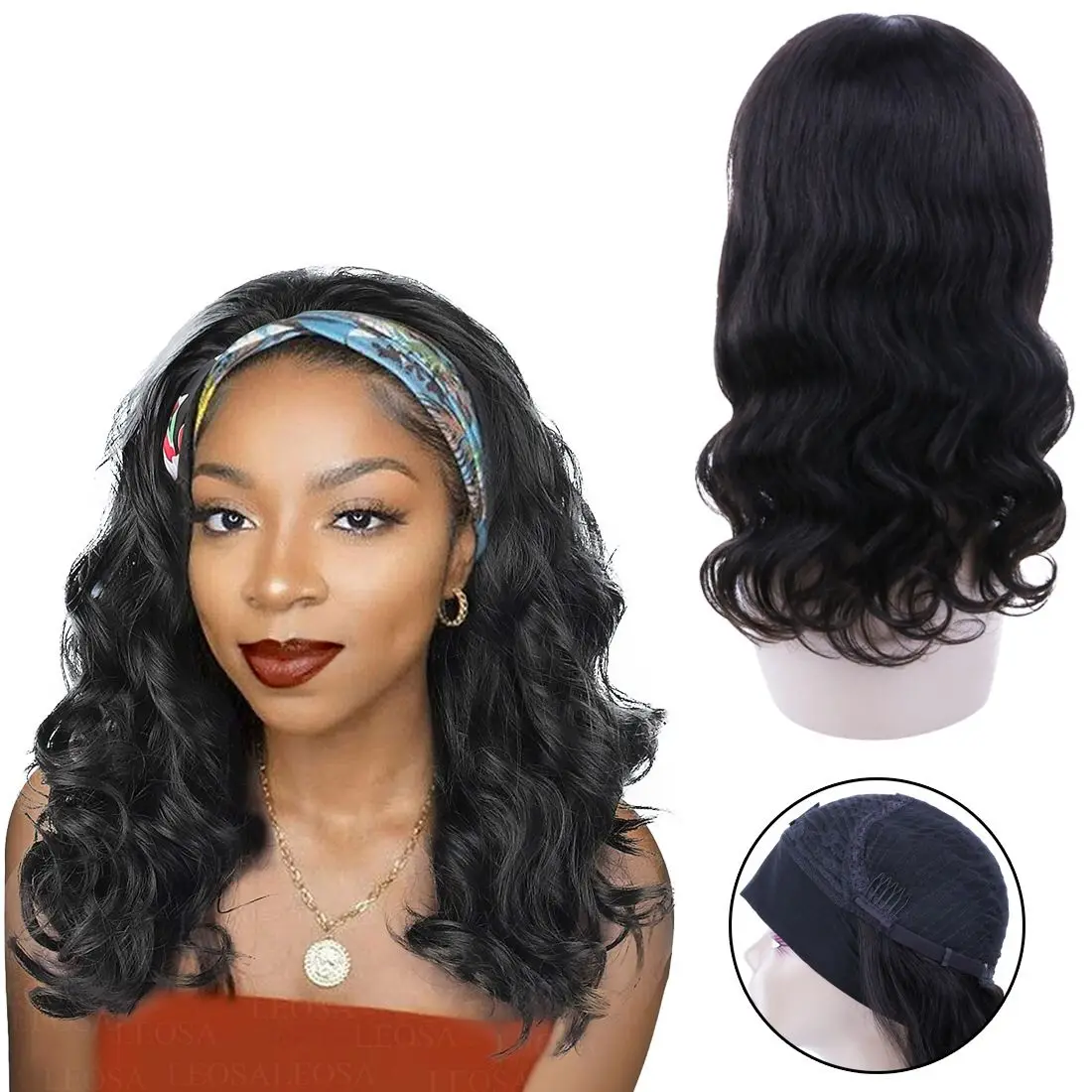 

Hot Sale 100% Virgin Brazilian Long Natural Wave Curly Black Human Hair Headband Wigs Glueless Headband Wigs For Black Women, Pic showed