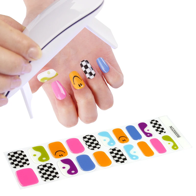 

Huizi factory Korean Gel Nail Sticker Non-Toxic Long Lasting semi cured Gel Nail wraps sticker