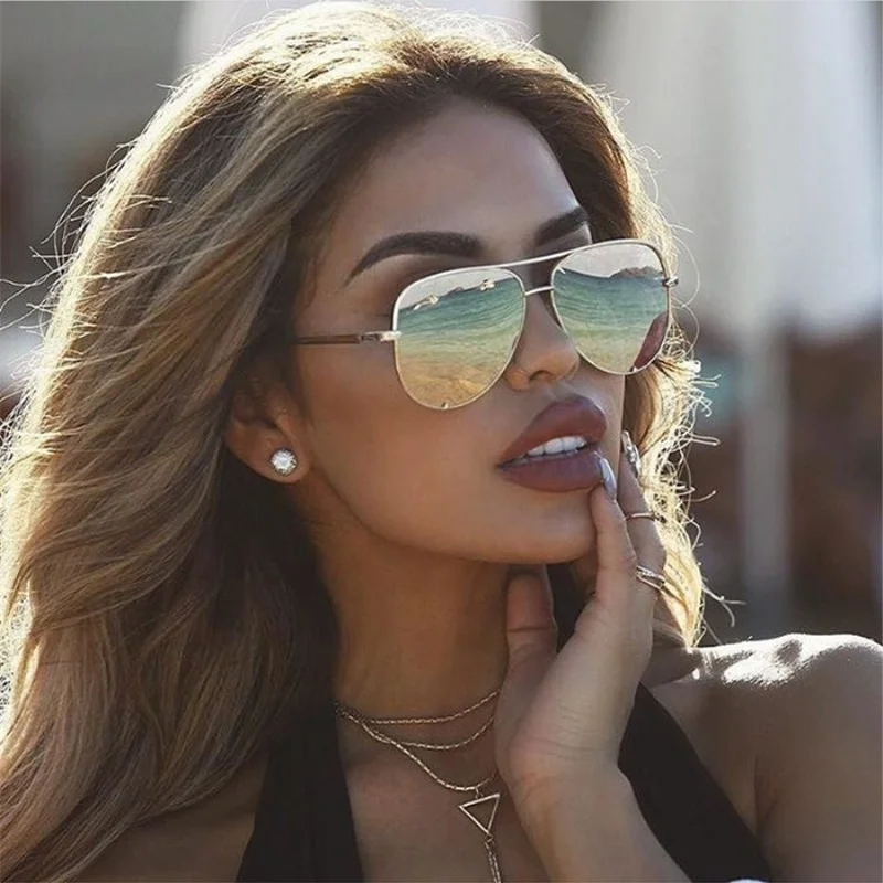 

2021 Fashion Vintage Custom Logo Women Aviation Style Oversized Sunglasses Gradient Sun Glasses UV400 Metal Men Women Sunglasses