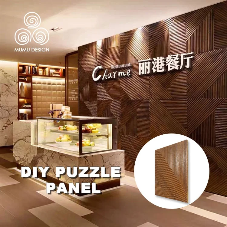 

MUMU Flexible Puzzle Parquet 4D Facade Wooden Decorative Wall Cladding Sheet Wood Panels for Doors
