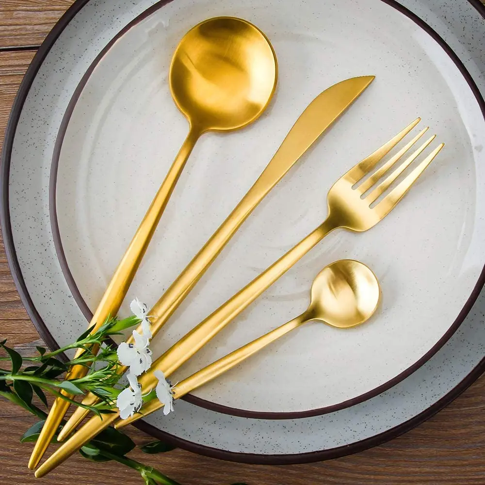 

Thick 304 Stainless Steel Portugal Portable Travel Gold Plated Custom Cutlery Set