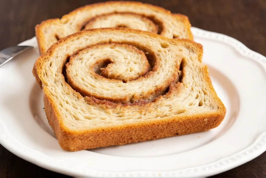 Close-up photograph of Pepperidge Farm Swirl Cinnamon Bread showing the distinct cinnamon swirl pattern throughout a toasted slice on a white plate