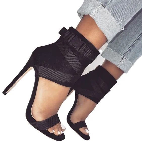 

ISEEYOUFIRST Shoes Woman New Arrivals Sexy Ankle Crossed Tied Sandals Stiletto High Heels New Style Shoes Plus Size 43 In Stock