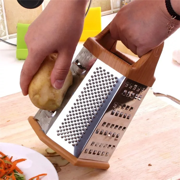 

High quality kitchen stainless steel multifunction vegetable cheese 6 sides manual box grater, Silver